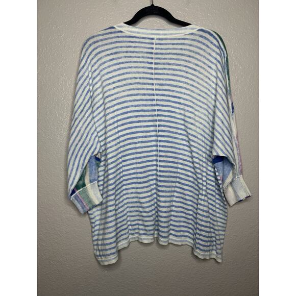 Sundance Johanna Lightweight Blue Striped V Neck Casual Sweater 100% Cotton XXL - Picture 3 of 8